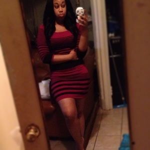 Magenta & Black striped sweater dress